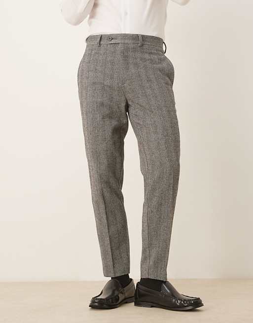 DESIGN smart tapered trouser in grey herringbone