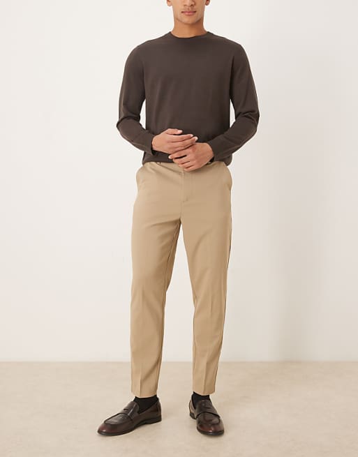 DESIGN Smart Tapered Trousers In Stone