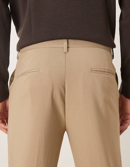 DESIGN Smart Tapered Trousers In Stone