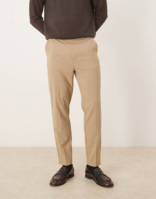 DESIGN smart tapered trousers in stone