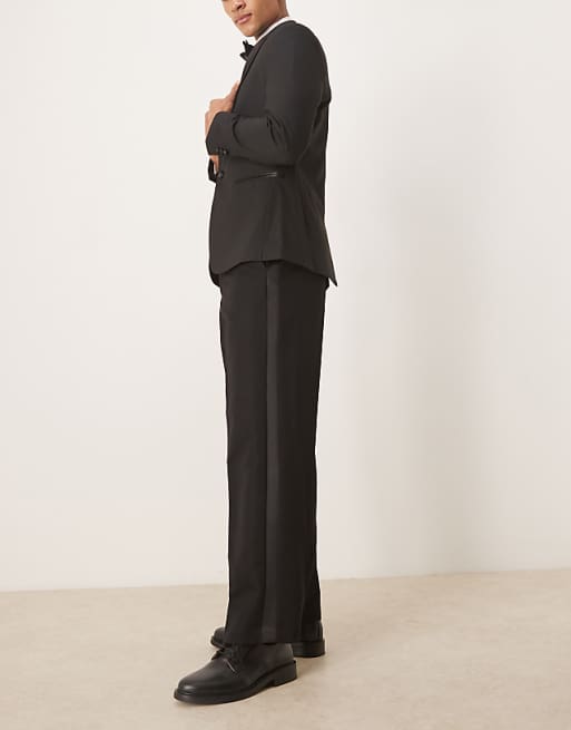 DESIGN Smart Tuxedo Wide Leg Trousers With Side Stripe