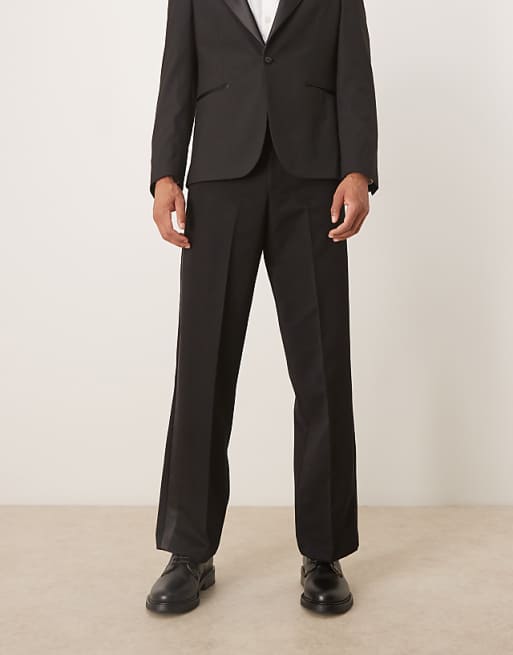 DESIGN smart tuxedo wide leg trousers with side stripe