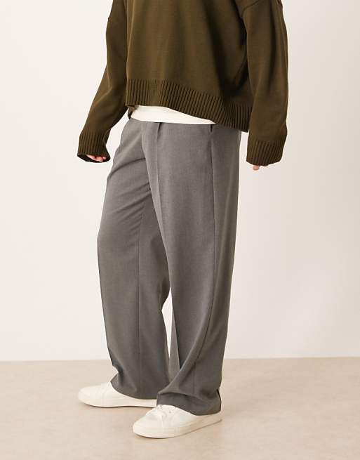 DESIGN Smart Wide Leg Flannel Trousers With Side Adjuster Detail In Grey