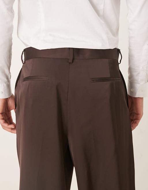 DESIGN Smart Wide Leg Trousers In Dark Brown Satin