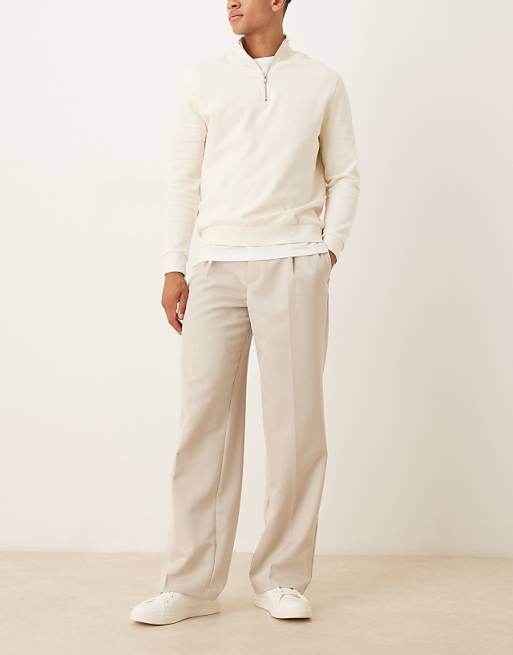 DESIGN Smart Wide Leg Trousers In Stone