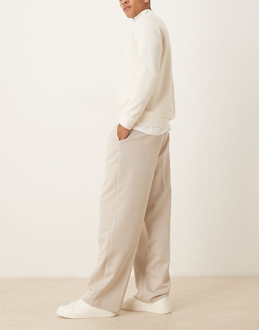 DESIGN Smart Wide Leg Trousers In Stone