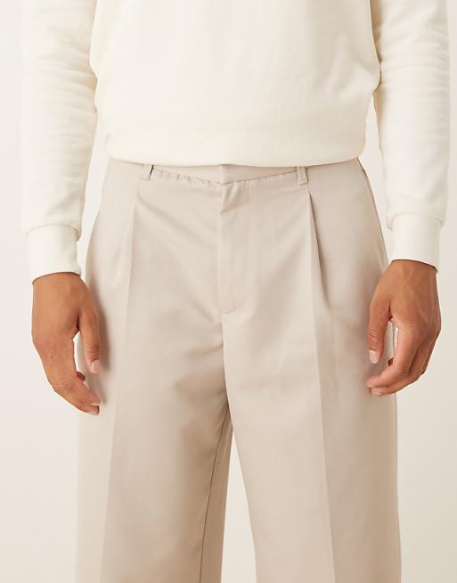DESIGN Smart Wide Leg Trousers In Stone