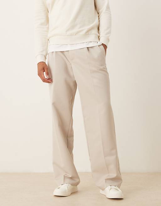 DESIGN smart wide leg trousers in stone