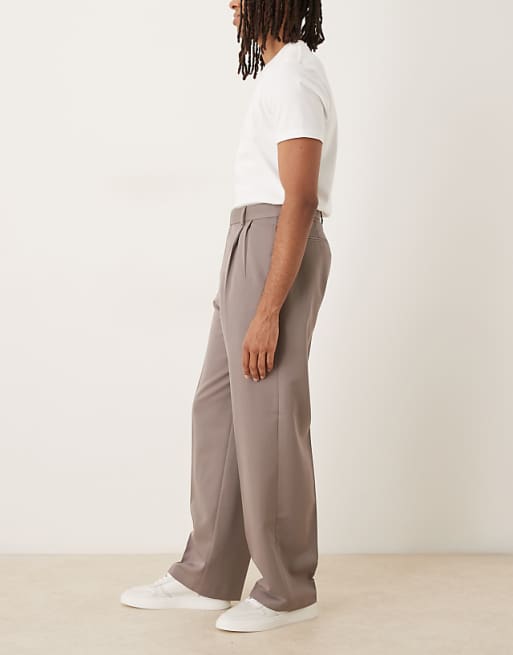 DESIGN Smart Wide Leg Trousers With Double Pleats In Brown