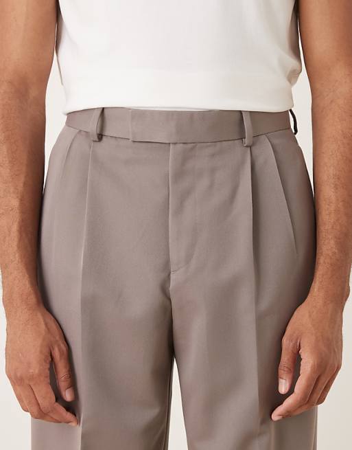 DESIGN Smart Wide Leg Trousers With Double Pleats In Brown