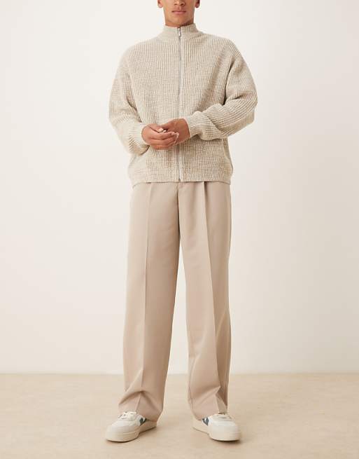 DESIGN Smart Wide Leg Trousers With Front Pleats In Stone