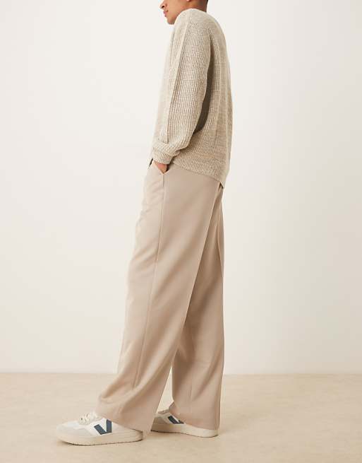 DESIGN Smart Wide Leg Trousers With Front Pleats In Stone
