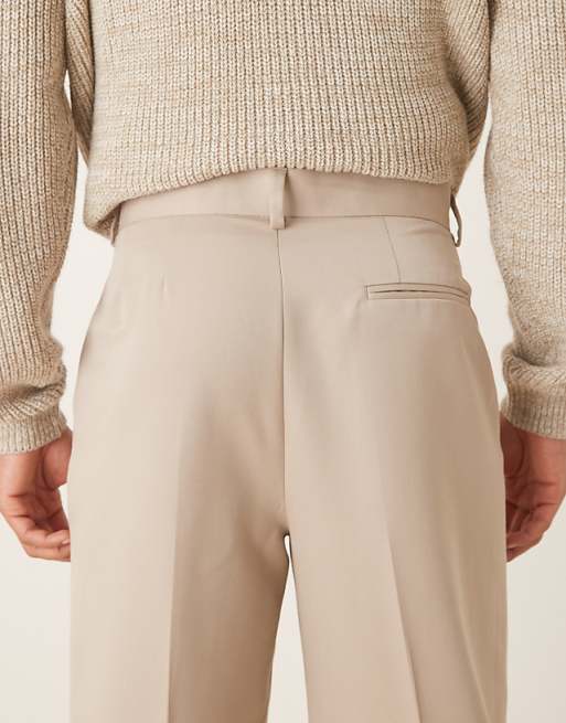 DESIGN Smart Wide Leg Trousers With Front Pleats In Stone