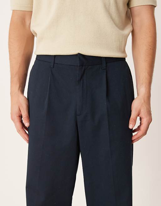 DESIGN Smart Wide Leg Trousers With Pleats In Navy