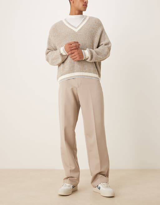 DESIGN Smart Wide Trousers In Stone
