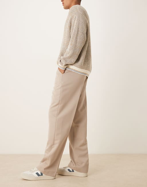 DESIGN Smart Wide Trousers In Stone