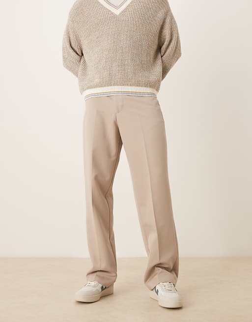 DESIGN smart wide trousers in stone