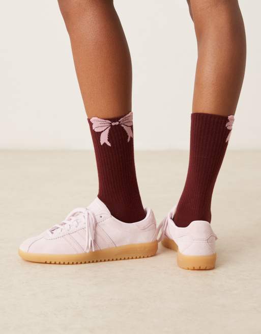 DESIGN Socks With Bow Design In Burgundy And Pink