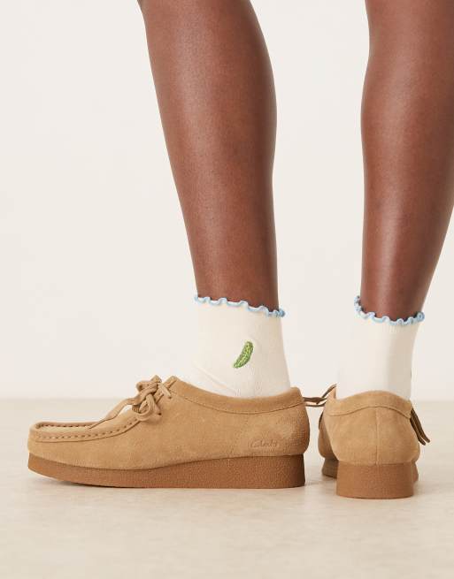 DESIGN Socks With Embroidered Pickle Design And Frill Edge In Light Blue