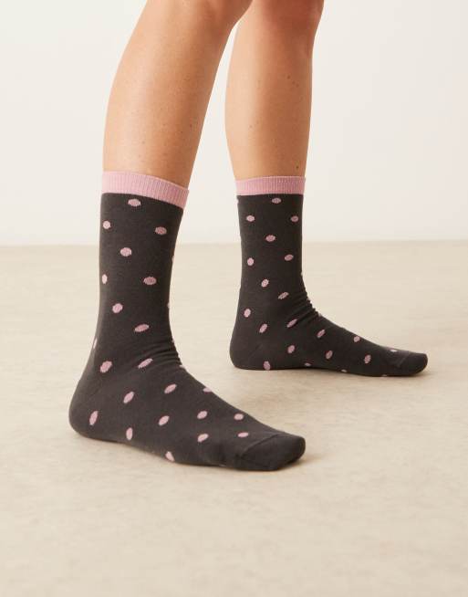 DESIGN Socks With Polka Dot Design In Grey And Pink