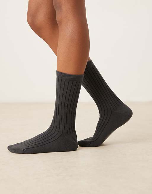 DESIGN soft ribbed socks in charcoal grey