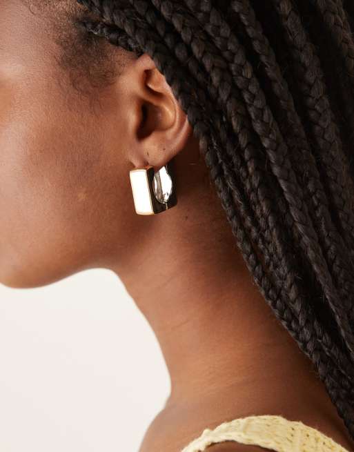 DESIGN Square Chunky Hoops In Gold And Silver Tone Mix