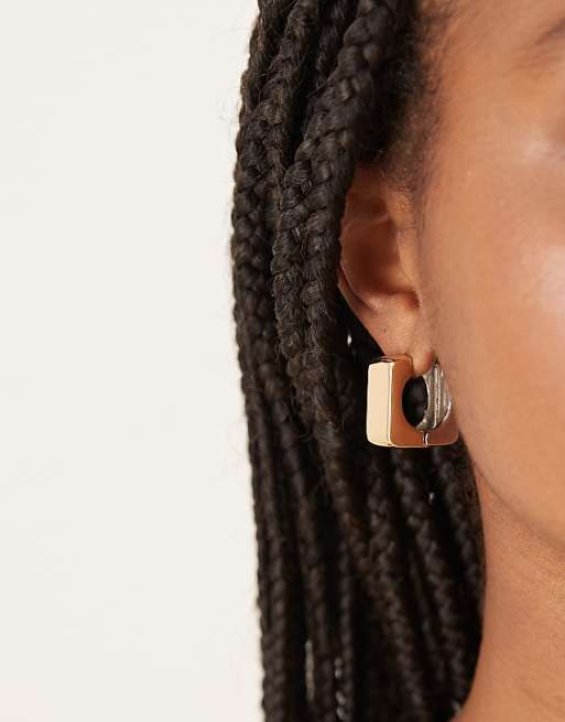 DESIGN square chunky hoops in gold and silver tone mix