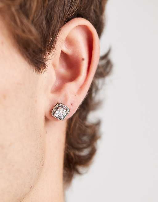 DESIGN square crystal earring in silver tone