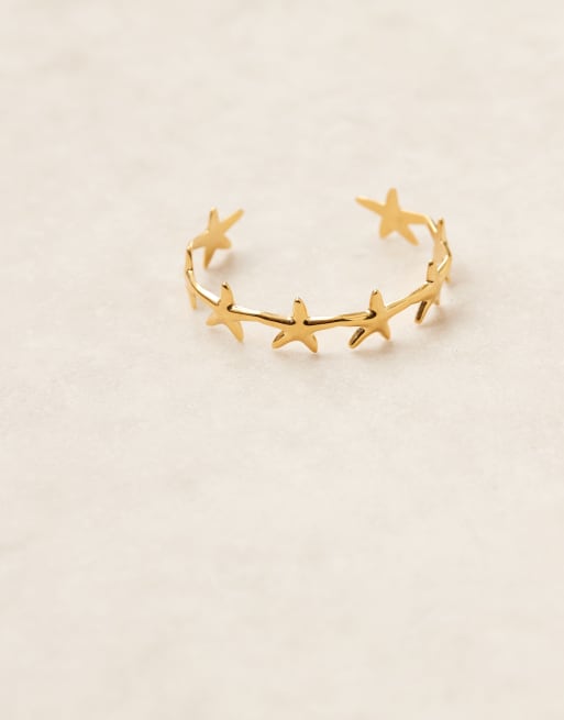 DESIGN Stainless Steel Waterproof Cuff Bracelet With Mini Starfish Detail In Gold Tone