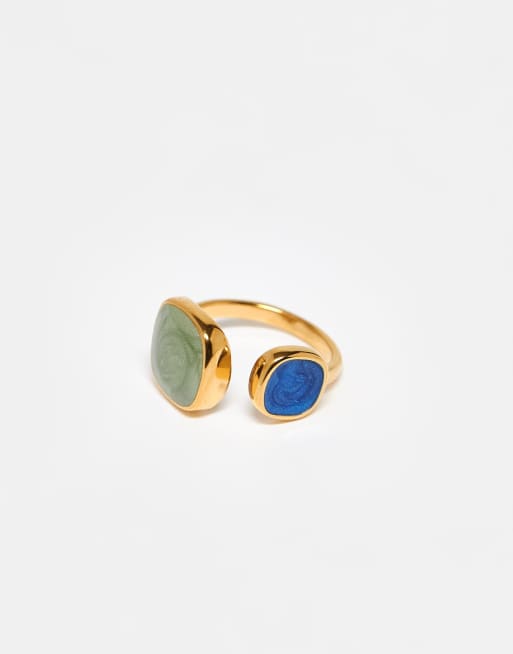 DESIGN Stainless Steel Wrap Around Ring With Faux Semi Precious Stones In Gold Tone