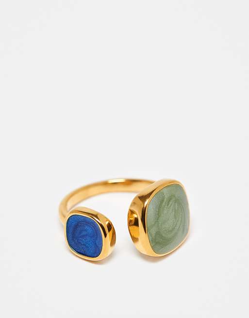 DESIGN Stainless Steel wrap around ring with faux semi precious stones in gold tone