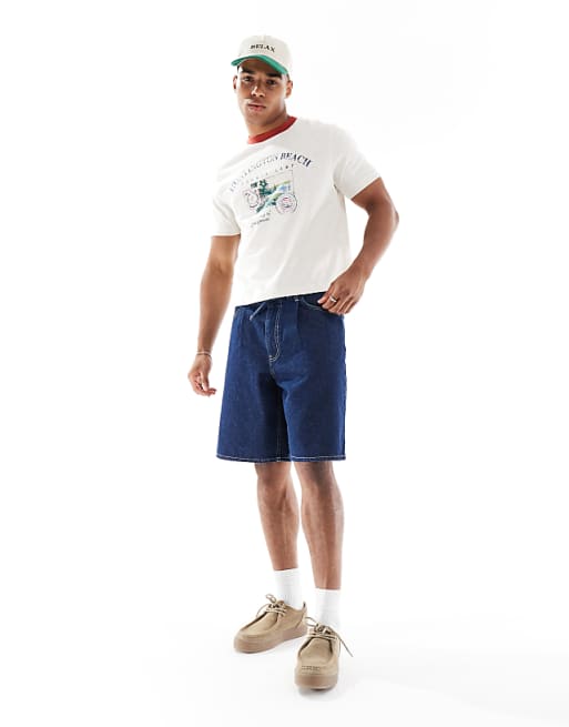 DESIGN Standard Cropped T-shirt With Chest Print In Oatmeal Marl