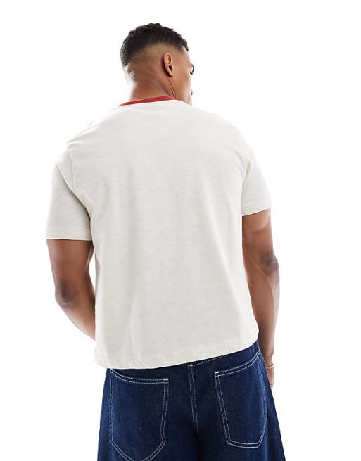 DESIGN Standard Cropped T-shirt With Chest Print In Oatmeal Marl