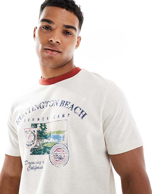 DESIGN Standard Cropped T-shirt With Chest Print In Oatmeal Marl