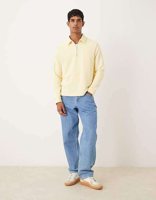 DESIGN Standard Fit 1/4 Zip Sweatshirt In Butter Yellow