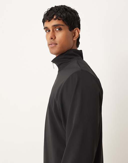 DESIGN Standard Fit Scuba-style Fabric 1/4 Zip Sweatshirt With Print N Black