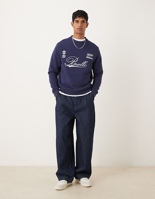 DESIGN Standard Fit Sweatshirt With Sports Chest Print In Navy