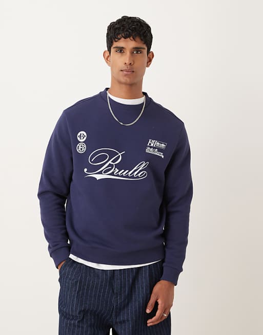 DESIGN standard fit sweatshirt with sports chest print in navy