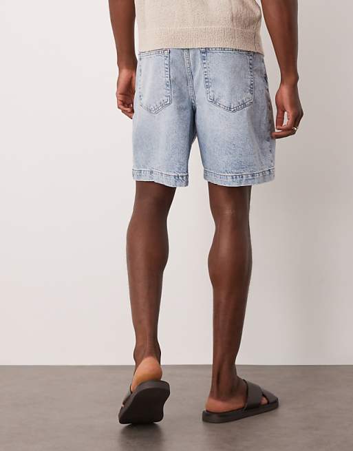 DESIGN Standard Length Denim Fatigue Jorts In Light Wash Blue