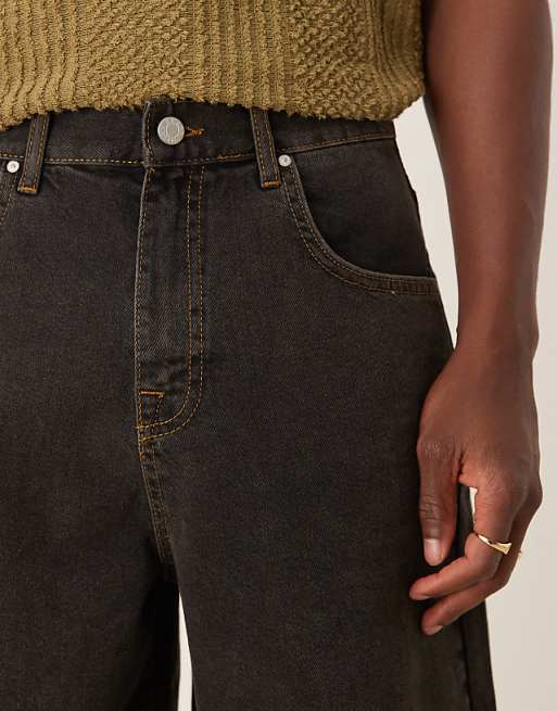 DESIGN Standard Length Denim Jort In Brown Wash