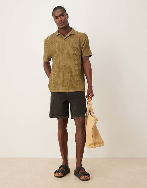 DESIGN standard length denim jort in brown wash