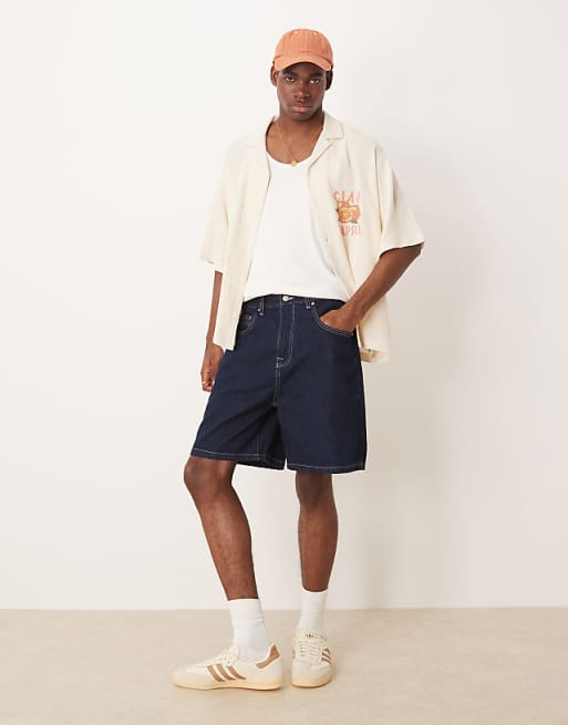 DESIGN standard length denim jort in indigo