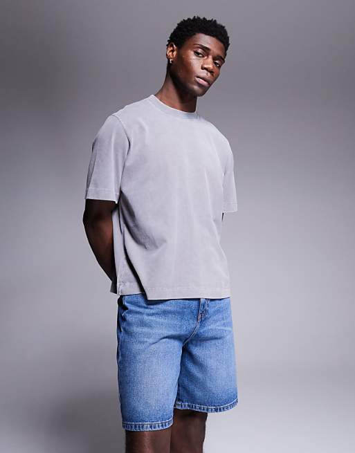 DESIGN Standard Length Denim Jort In Mid Wash Blue