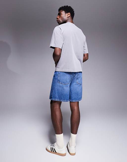 DESIGN Standard Length Denim Jort In Mid Wash Blue
