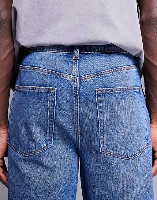 DESIGN Standard Length Denim Jort In Mid Wash Blue