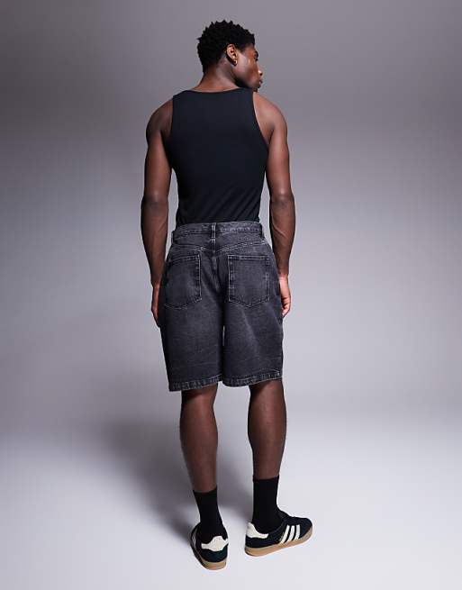 DESIGN Standard Length Denim Jort In Washed Black