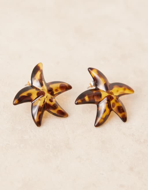 DESIGN Starfish Stud Earrings In Tortoiseshell Print