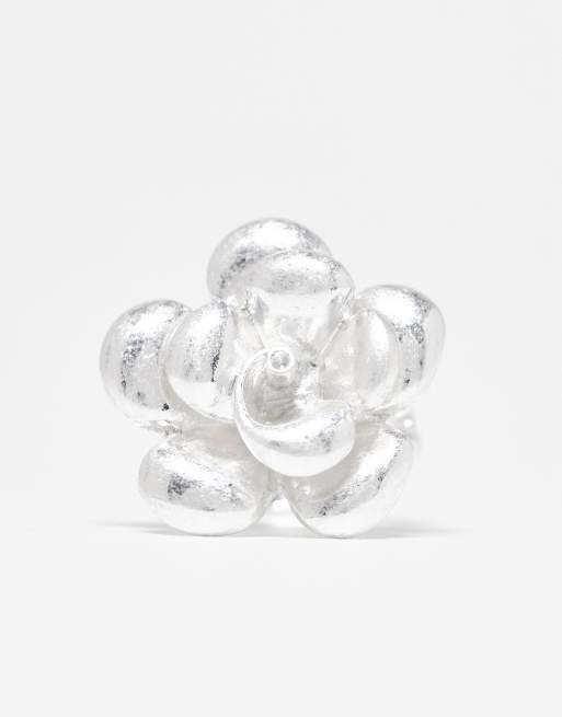 DESIGN Statement Flower Ring In Brushed Silver