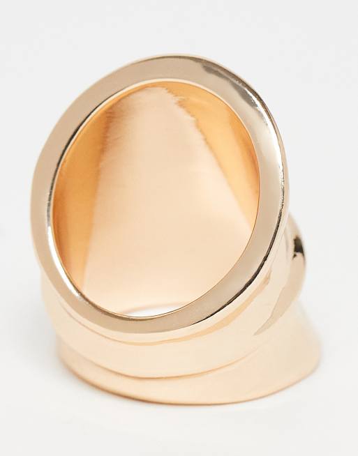 DESIGN Statement Ring In Hammered Gold Tone