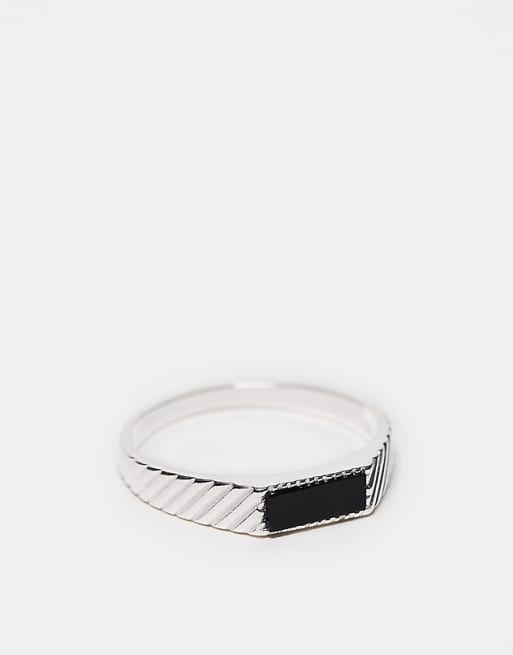 DESIGN sterling silver black stone signet ring in silver